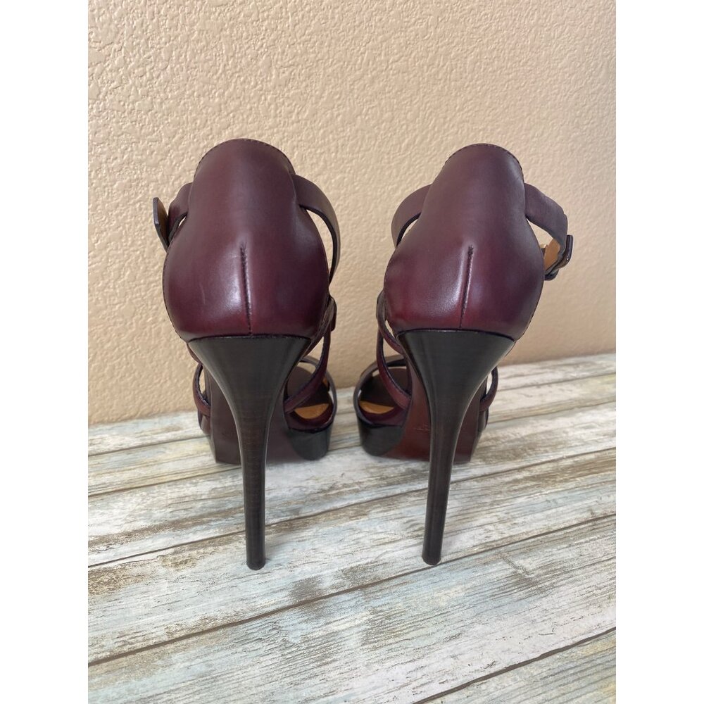 Ralph Lauren Collection Burgundy Leather Strappy Sandals Heels Made in Italy Sz9 - Picture 4 of 15